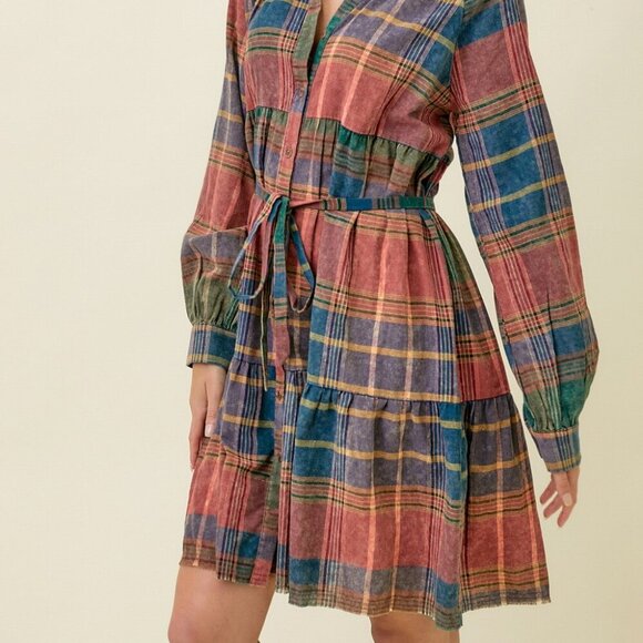 MYSTREE WASHED PLAID TIERED DRESS - Picture 4 of 8
